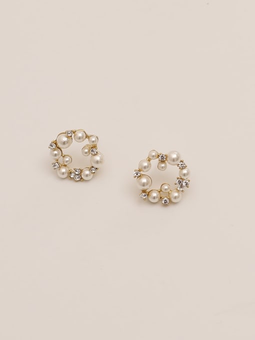 HYACINTH Brass Imitation Pearl Geometric Vintage Stud Trend Korean Fashion Earring 3