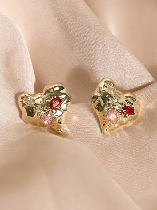 HYACINTH Brass Cubic Zirconia Heart Vintage Stud Earring 3