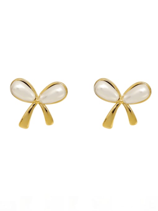 HYACINTH Brass Imitation Pearl Bowknot Minimalist Clip Earring 0