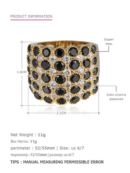 Gold Black US7 55mm Brass Rhinestone Geometric Vintage Statement Ring
