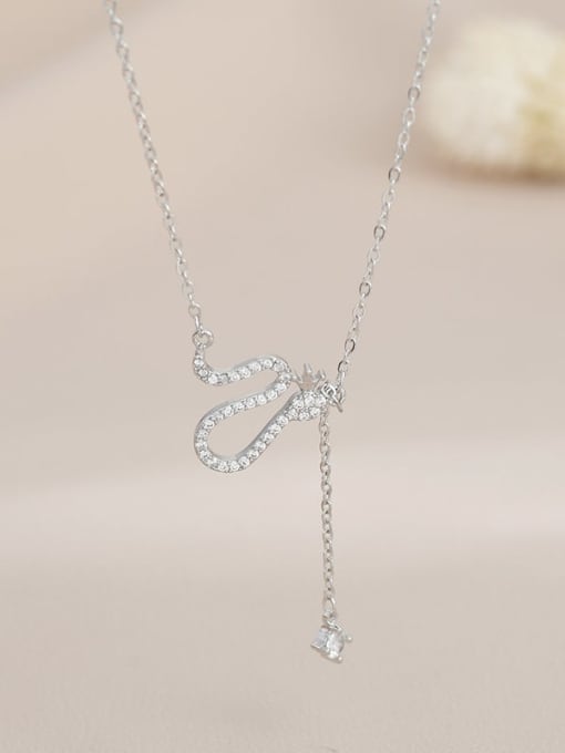Steel color XL62929 Brass Cubic Zirconia Snake Dainty Necklace