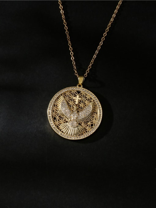 AOG Brass Cubic Zirconia Eagle Vintage Geometric Pendant Necklace 2