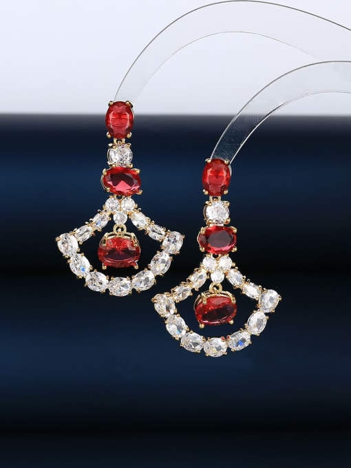 red Brass Cubic Zirconia Geometric Luxury Stud Earring