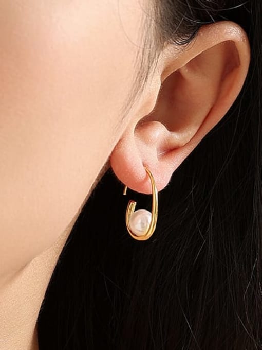 Five Color Brass Imitation Pearl Geometric Minimalist Stud Earring 1