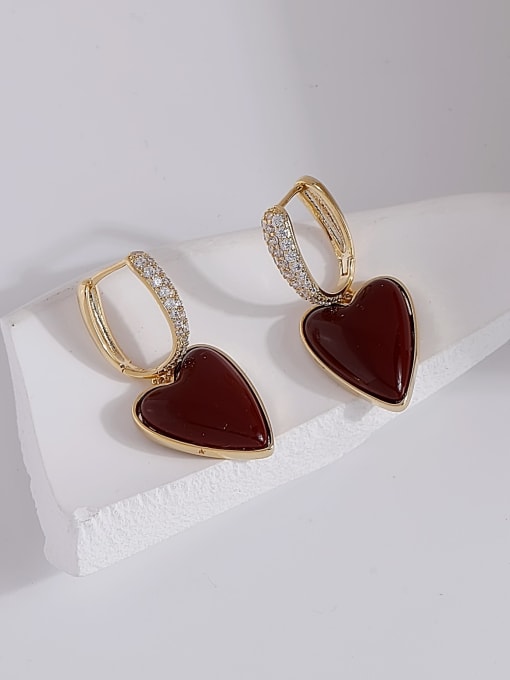 HYACINTH Brass Cubic Zirconia Enamel Heart Minimalist Huggie Earring 2
