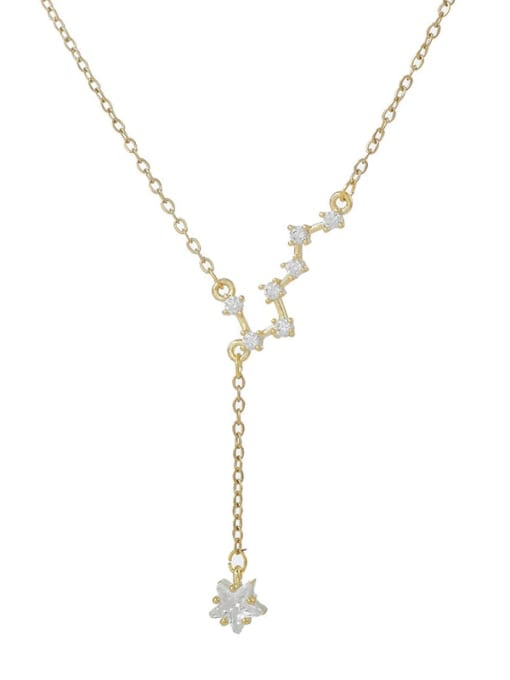 YOUH Brass Cubic Zirconia Tassel Minimalist Lariat Necklace