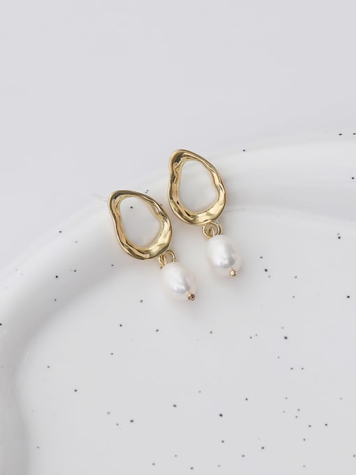 14K   gold Brass Imitation Pearl Geometric Vintage Stud Earring