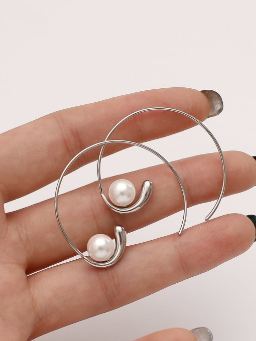 HYACINTH Brass Imitation Pearl Line Geometric Minimalist Hoop Trend Korean Fashion Earring 1