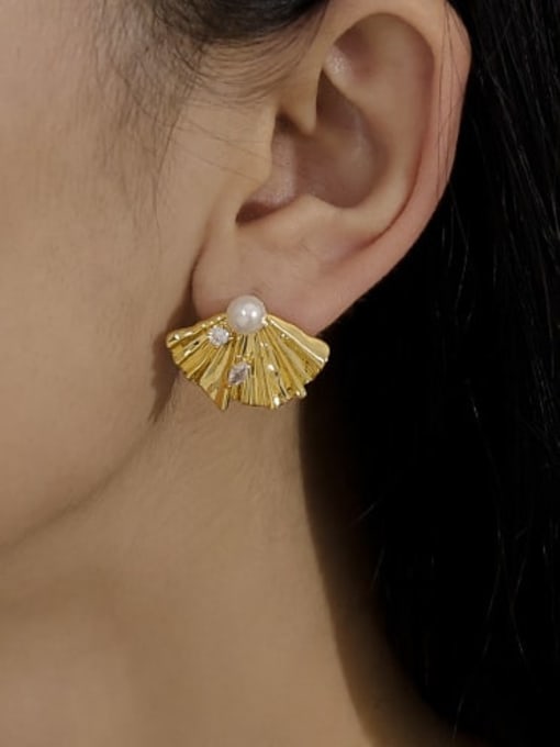 Five Color Brass Imitation Pearl Irregular Vintage Stud Earring 1
