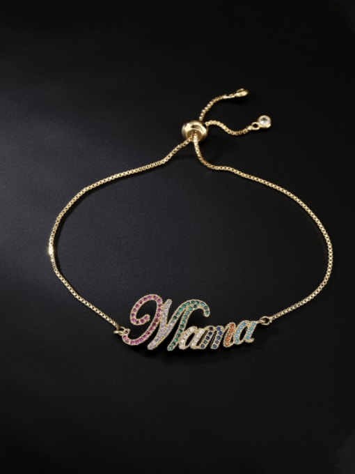 30695 Brass Cubic Zirconia Letter Vintage Adjustable Bracelet