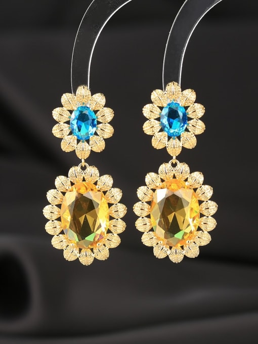 OUOU Brass Cubic Zirconia Sun Flower Luxury Cluster Earring 2