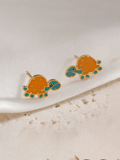 45746 Brass Enamel Turtle Cute Stud Earring