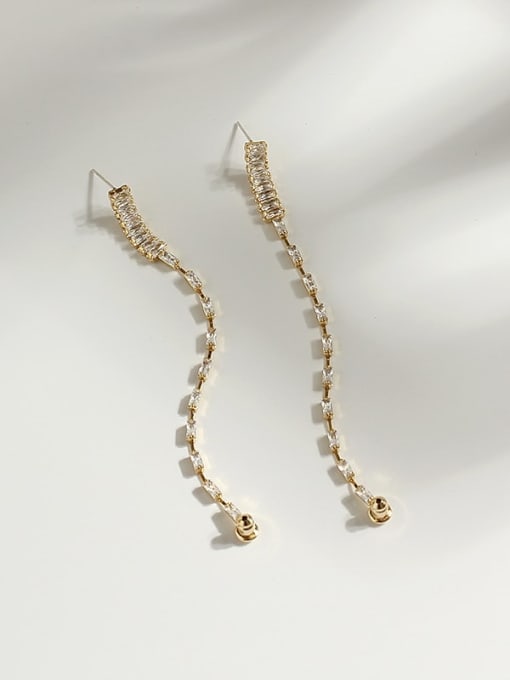 HYACINTH Copper Cubic Zirconia Tassel Minimalist Threader Trend Korean Fashion Earring 2