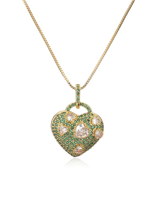 21126 Brass Cubic Zirconia  Vintage Heart Pendant Necklace