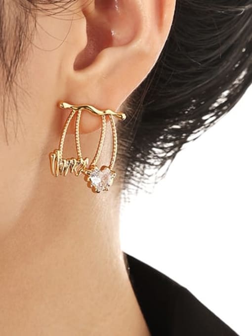 TINGS Brass Cubic Zirconia Heart Minimalist Stud Earring 1