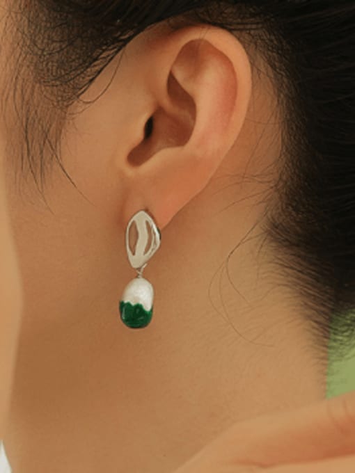 Five Color Brass Imitation Pearl Geometric Minimalist Drop Earring 1
