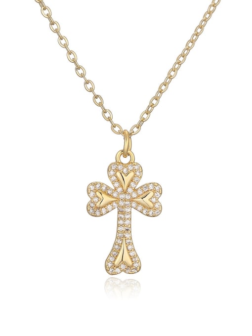 24562 Brass Cubic Zirconia Cross Trend Regligious Necklace