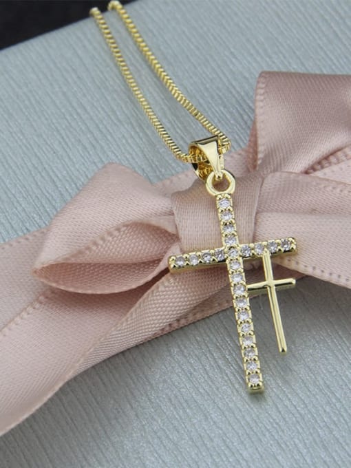 Gilded cross Brass Cubic Zirconia Cross Dainty Regligious Necklace