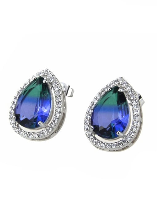 Green blue gradient Brass Water Drop Cubic Zirconia  Luxury Stud Earring