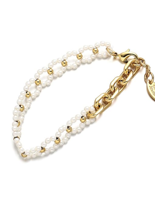 golden Brass Imitation Pearl Geometric Hip Hop Handmade Beaded Bracelet