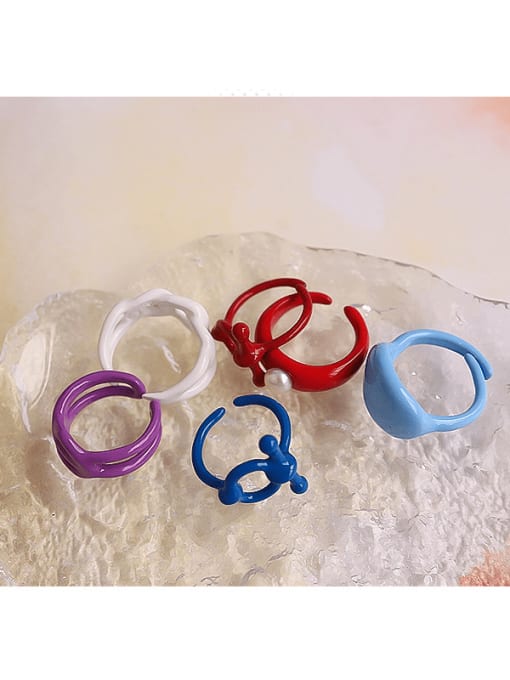 Five Color Zinc Alloy Enamel Geometric Minimalist Band Ring 3