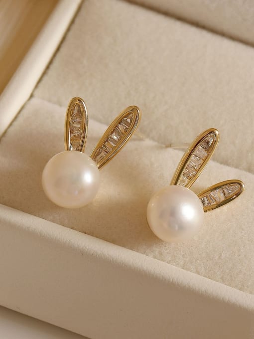 14k gold Brass Imitation Pearl Rabbit Cute Stud Earring
