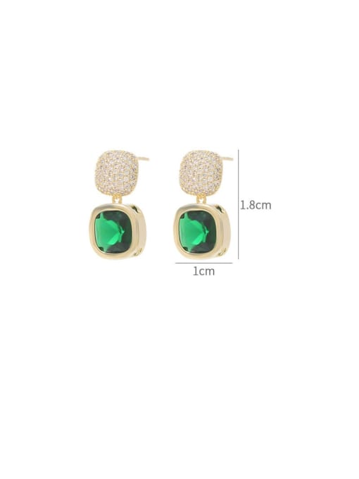 YOUH Brass Cubic Zirconia Green Geometric Vintage Stud Earring 2