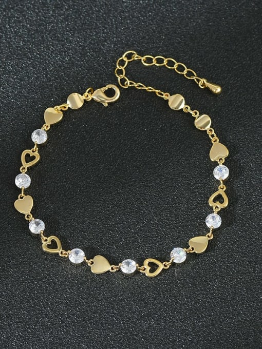 Gold SL61221 Brass Cubic Zirconia Heart Classic Bracelet