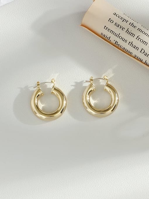 14K  gold Copper Hollow  Round Minimalist Huggie Trend Korean Fashion Earring