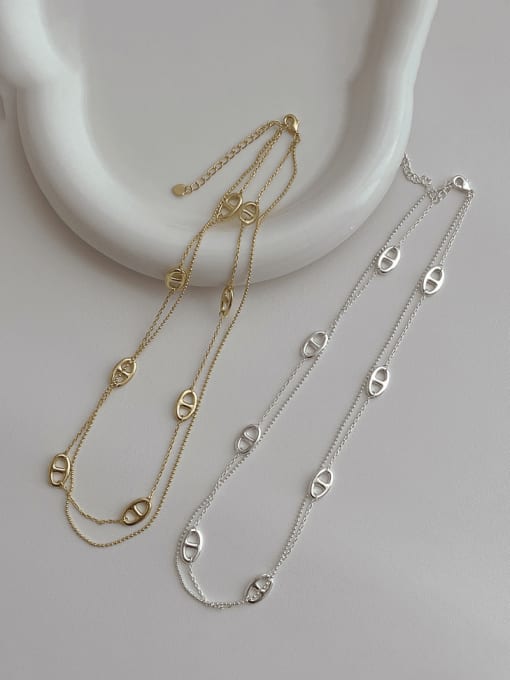 ZRUI Brass Geometric Minimalist Multi Strand Necklace