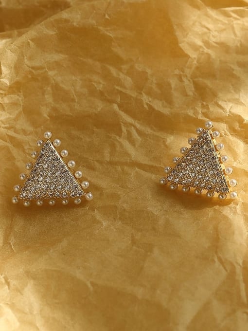 14k Gold Brass Cubic Zirconia Triangle Vintage Stud Trend Korean Fashion Earring