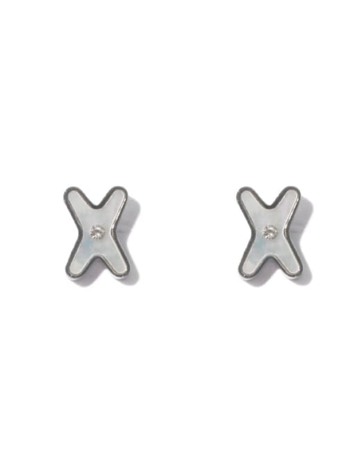 Steel color Brass Shell Cross Minimalist Stud Earring