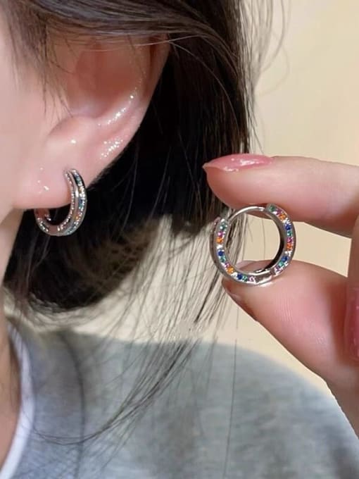 YOUH Brass Cubic Zirconia Geometric Minimalist Huggie Earring 2