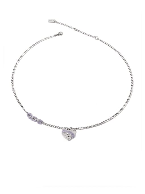 lavender Titanium Steel Glass Stone Heart Hip Hop Necklace