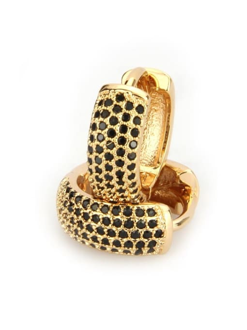 Gold Plated Black zirconium Brass Cubic Zirconia Round Minimalist Hoop Earring