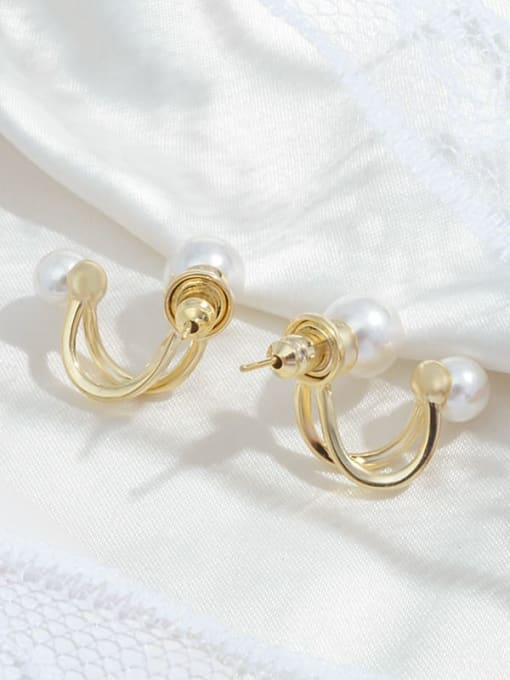 YOUH Brass Imitation Pearl Geometric Trend Stud Earring 1