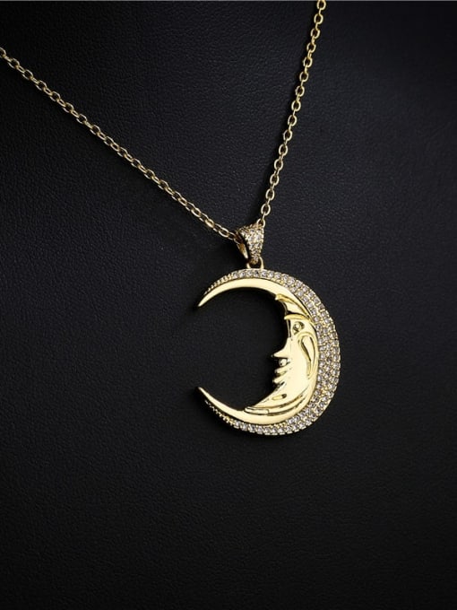 AOG Brass Cubic Zirconia  Vintage Moon Pendnat Necklace 1