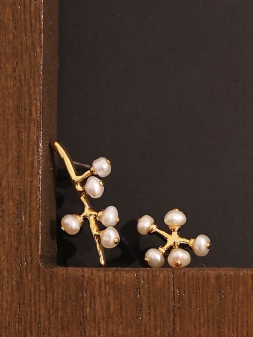 Five Color Brass Imitation Pearl Tree Minimalist Stud Earring 2
