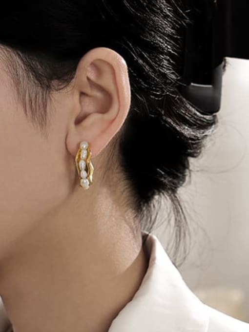 ACCA Brass Imitation Pearl Geometric Trend Stud Earring 1