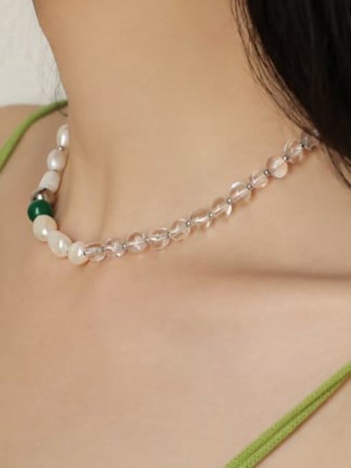 TINGS Brass Imitation Pearl Irregular Minimalist Asymmetrical Chain Beaded Necklace 1