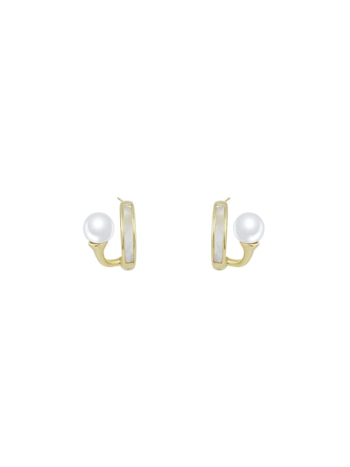 YOUH Brass Imitation Pearl Enamel Geometric Dainty Stud Earring 0
