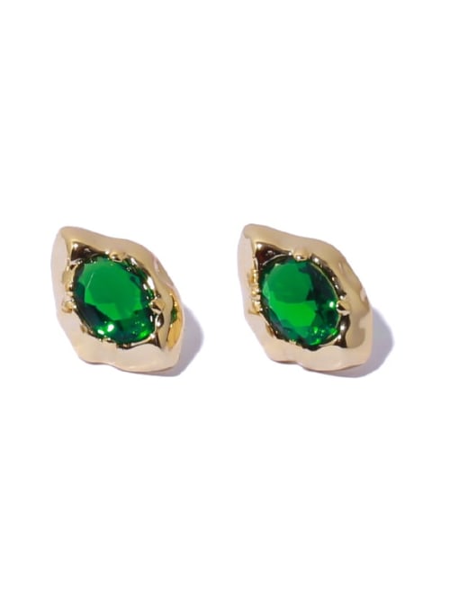 Emerald zircon Brass Cubic Zirconia Irregular Vintage Stud Earring