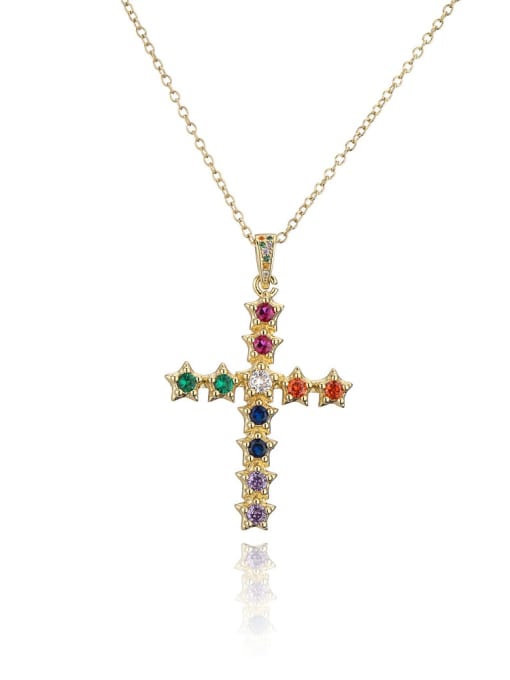 21676 Brass Cubic Zirconia Cross Vintage Regligious Necklace