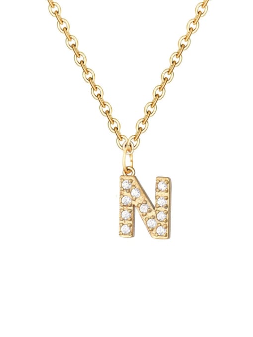 N 14 K gold Stainless steel Cubic Zirconia Letter Minimalist Necklace