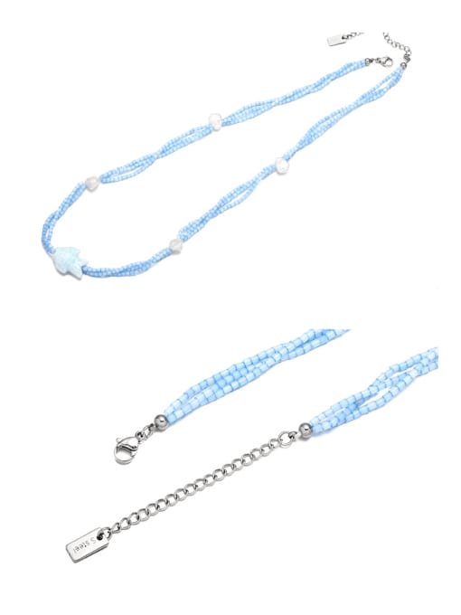 sky blue Titanium Steel Glass beads Fish Trend Multi-Layer Necklace