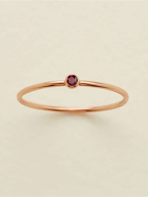 January Red Rose Gold Stainless steel Birthstone Geometric Minimalist Band Ring