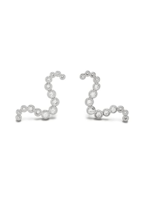 Platinum Brass Cubic Zirconia Irregular Bending Minimalist Stud Earring