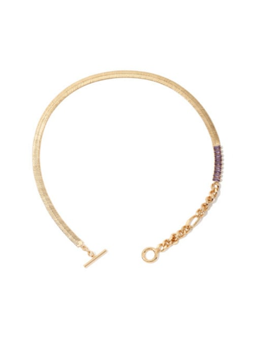 ACCA Brass Cubic Zirconia Vintage Snake Bone Chain Necklace