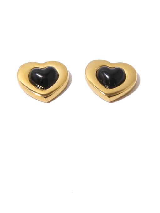 Black Agate Earrings Titanium Steel Carnelian Heart Vintage Stud Earring