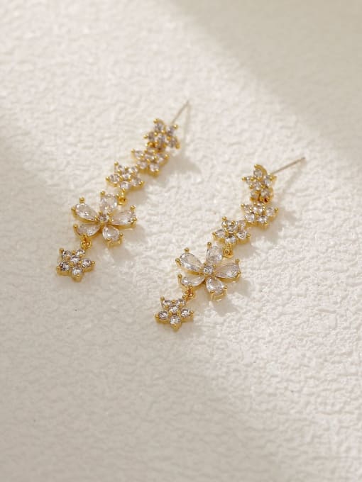 14k Gold Brass Cubic Zirconia Star Dainty Drop Earring